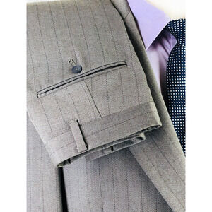44L Johnny Carson USA Mens Vintage 2 Button Wool Suit Diamondhatch Pin Pants 38